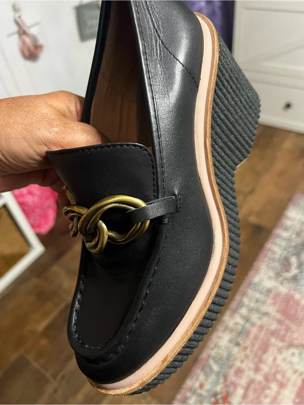 Dolce Vita Brenan Black Leather Platform Wedge Loafer size 10